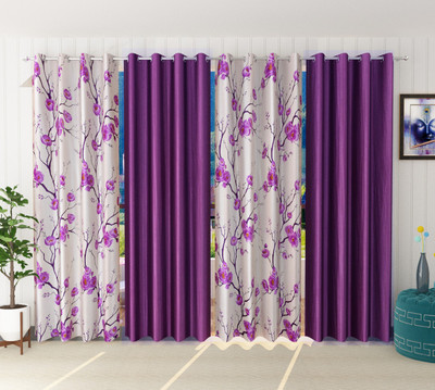 Galaxy Home Decor 214 cm (7 ft) Door Polyester Semi Transparent Curtain (Pack Of 4)(Purple, Printed)