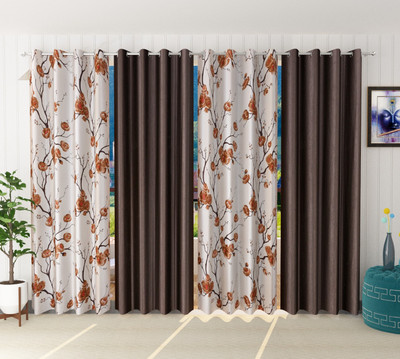 Galaxy Home Decor 153 cm (5 ft) Window Polyester Semi Transparent Curtain (Pack Of 4)(Brown, Printed)