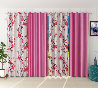 Galaxy Home Decor 153 cm (5 ft) Window Polyester Semi Transparent Curtain (Pack Of 4)(Pink, Printed)