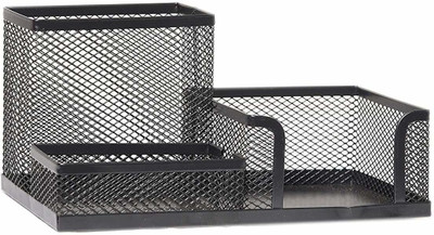 OCHHAV 3 Compartments Metal Mesh Pen Stand & Pencil Holder Stand For Office Table Accessories & Study Desk Organizer(Black)