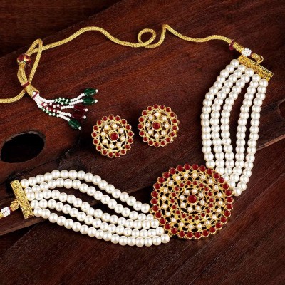 I Jewels Alloy Gold-plated White, Maroon Jewellery Set(Pack of 1)