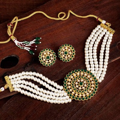 I Jewels Alloy Gold-plated White, Green Jewellery Set(Pack of 1)