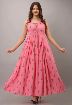 Rd fashion Women Printed Flared Kurta(Pink)