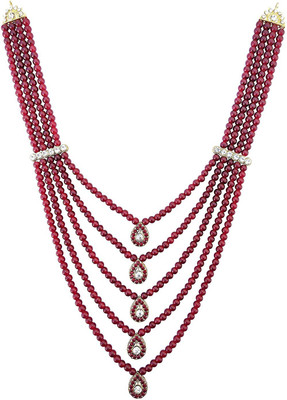White pearl Alloy Gold-plated Maroon Jewellery Set(Pack of 1)
