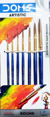 DOMS Artist Synthetic Hair Brushes Round (0,2,4,6,8,10,12)(Set of 1, Blue)