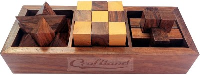 Craftland 3-in-One Wooden Puzzle Games Set ,3D Puzzles/Jigsaw for Teens and Adults- Includes Snake Cube,Wood Interlocking Blocks and Diagonal Burr(1 Pieces)