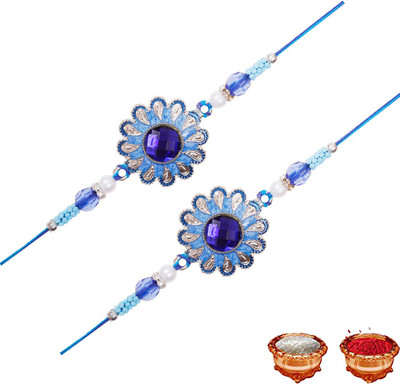 KAMAKSHI DESIGNER Designer RAKHI SET 2 Mauli Thread Chawal Roli Pack, Rakhi  Set(2)