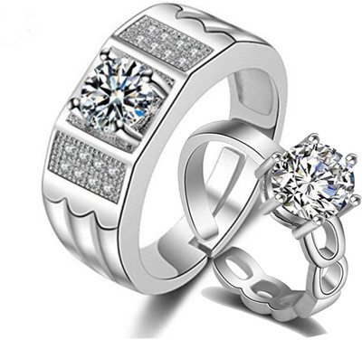 MYKI Engagement Special Valentine Adjustable Couple Rings Stainless Steel Sterling Silver Plated Ring Set
