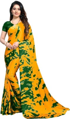 RekhaManiyar Printed Bollywood Satin Saree(Green, Yellow)