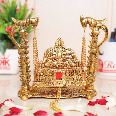 KridayKraft Metal Swing Laddu Gopal Jhula,Krishna Hindola Palana ,Decorative Laddu Gopal for Temple Pooja,Showpiece Figurines,Religious idol Gift Article... Decorative Showpiece  -  16.5 cm(Metal, Gold)