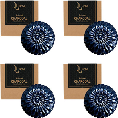 Ligera Activated Charcoal Soap | Natural Hand Made Activated Bamboo Charcoal Soap for Deep Cleansing,Oil-free Skin and Anti-pollution Effect Anti Wrinkle(4 x 100 g)