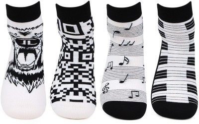 BONJOUR Designer Fashion/ Bold/ Casual Secret Length Socks for Men Printed Ankle Length(Pack of 4)