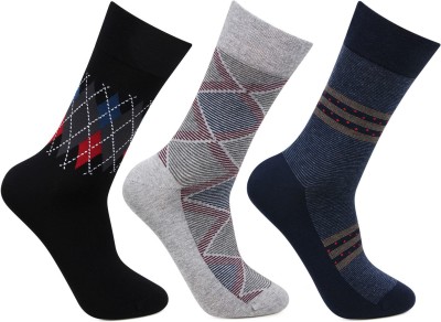 BONJOUR Designer Office/ Business/ Formal Full Length Socks for Men Striped Mid-Calf/Crew(Pack of 3)