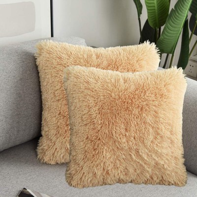 Catchyx Cart Fur, Faux Silk Cushions & Pillows Cover(Pack of 2, 40.64 cm*40.64 cm, Beige)