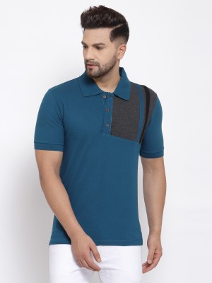 KALT Colorblock Men Polo Neck Dark Blue, Grey T-Shirt