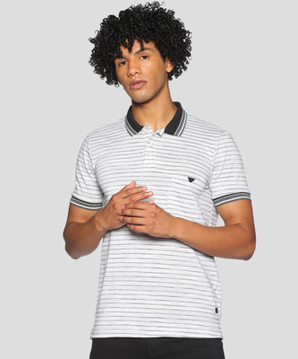 CAMPUS SUTRA Striped Men Polo Neck Grey T-Shirt
