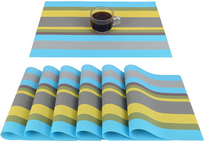 Lucacci Rectangular Pack of 6 Table Placemat(Blue, PVC)