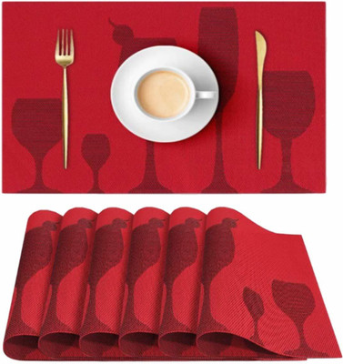 Lucacci Rectangular Pack of 6 Table Placemat(Red, PVC)