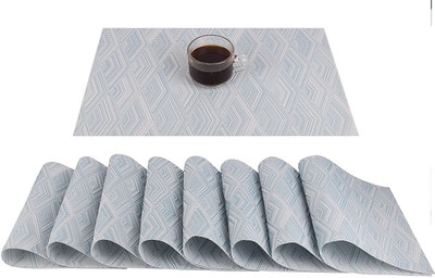 Lucacci Rectangular Pack of 8 Table Placemat(Light Blue, PVC)