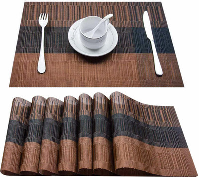 Lucacci Rectangular Pack of 8 Table Placemat(Brown, PVC)