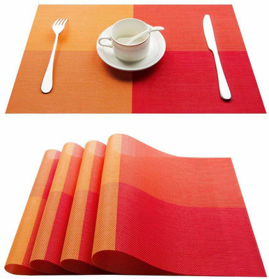 Lucacci Rectangular Pack of 4 Table Placemat(Orange, PVC)
