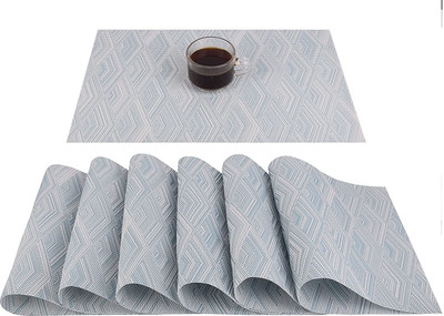 Lucacci Rectangular Pack of 6 Table Placemat(Light Blue, PVC)