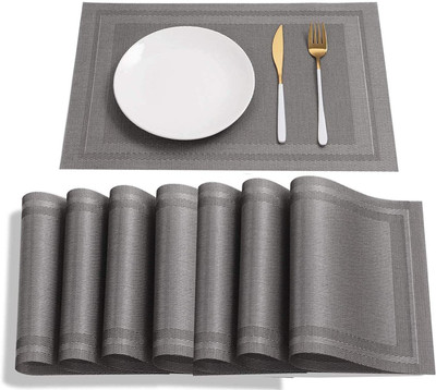 Lucacci Rectangular Pack of 8 Table Placemat(Silver, PVC)