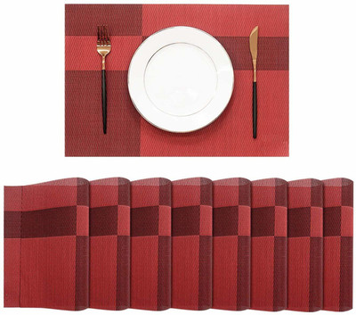 Lucacci Rectangular Pack of 8 Table Placemat(Red, PVC)