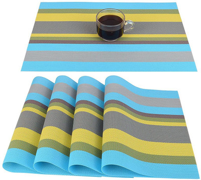 Lucacci Rectangular Pack of 4 Table Placemat(Blue, PVC)