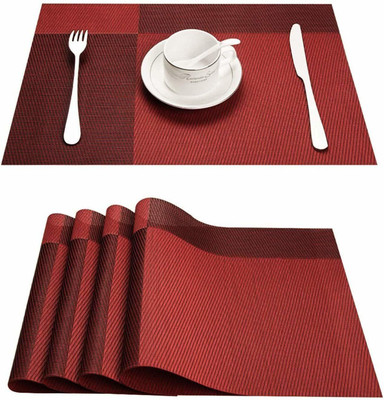 Lucacci Rectangular Pack of 4 Table Placemat(Red, PVC)