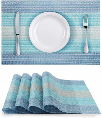Lucacci Rectangular Pack of 4 Table Placemat(Blue, PVC)