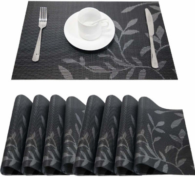 Lucacci Rectangular Pack of 8 Table Placemat(Black, PVC)