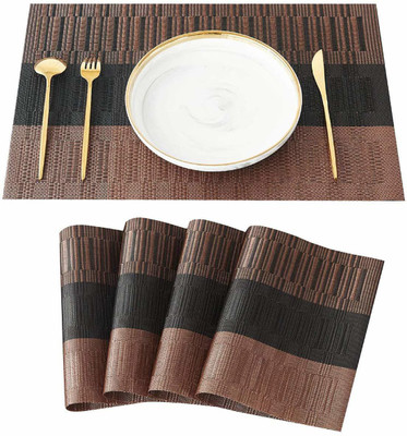 Lucacci Rectangular Pack of 4 Table Placemat(Brown, PVC)