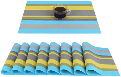 Lucacci Rectangular Pack of 8 Table Placemat(Blue, PVC)