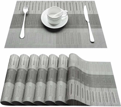 Lucacci Rectangular Pack of 8 Table Placemat(Silver, PVC)