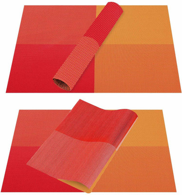 Buganda Rectangular Pack of 2 Table Placemat(Orange, Red, PVC)