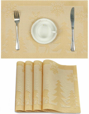 Lucacci Rectangular Pack of 4 Table Placemat(Gold, PVC)