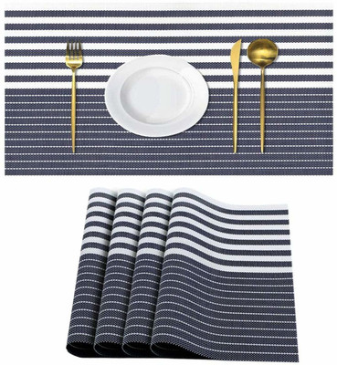 Lucacci Rectangular Pack of 4 Table Placemat(Dark Blue, PVC)