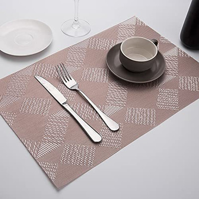 Lucacci Rectangular Pack of 4 Table Placemat(Brown, PVC)