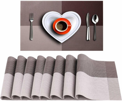Lucacci Rectangular Pack of 8 Table Placemat(Brown, PVC)