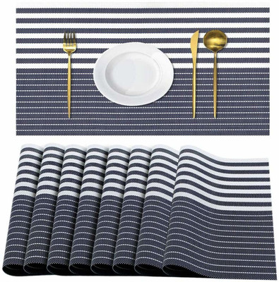 Lucacci Rectangular Pack of 8 Table Placemat(Dark Blue, PVC)