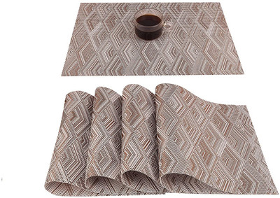 Lucacci Rectangular Pack of 4 Table Placemat(Brown, PVC)