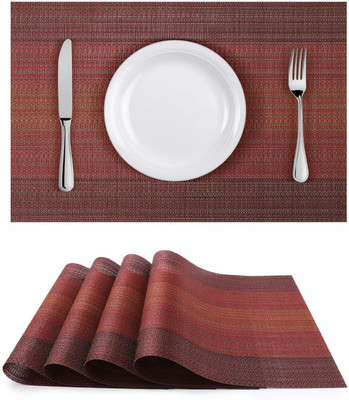 Lucacci Rectangular Pack of 4 Table Placemat(Red, PVC)