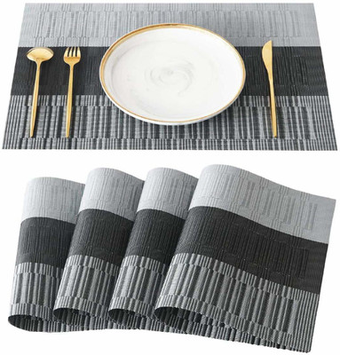 Lucacci Rectangular Pack of 4 Table Placemat(Grey, PVC)