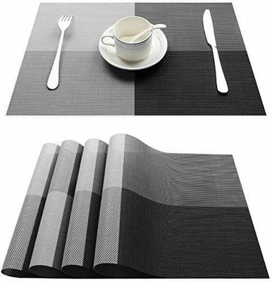 Lucacci Rectangular Pack of 4 Table Placemat(Black, PVC)