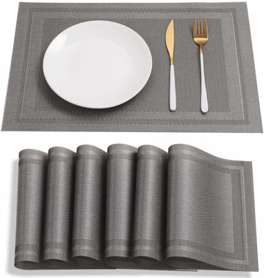 Lucacci Rectangular Pack of 6 Table Placemat(Silver, PVC)