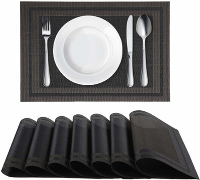 Lucacci Rectangular Pack of 8 Table Placemat(Black, PVC)