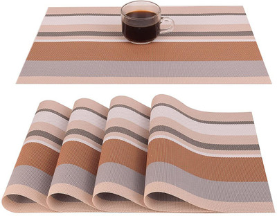 Lucacci Rectangular Pack of 4 Table Placemat(Brown, PVC)