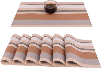Lucacci Rectangular Pack of 6 Table Placemat(Brown, PVC)