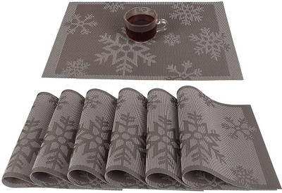 Lucacci Rectangular Pack of 6 Table Placemat(Black, PVC)